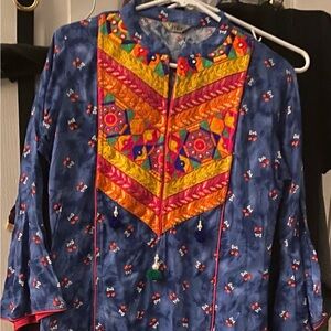 India Boutique Navy Maxi Dress with Bright Embroidered Bib